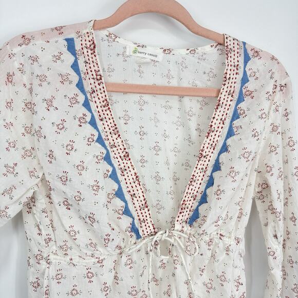 Kerry Cassill Flare Sleeve Tunic Top Size M/L Deep V Neck Empire Tie Boho - Picture 2 of 14